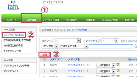 メディア登録 Fam 管理画面マニュアル